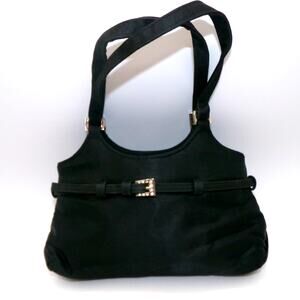 Vintage Womens Black Satin Rhinestone Evening Bag Purse Silvertone Hardware